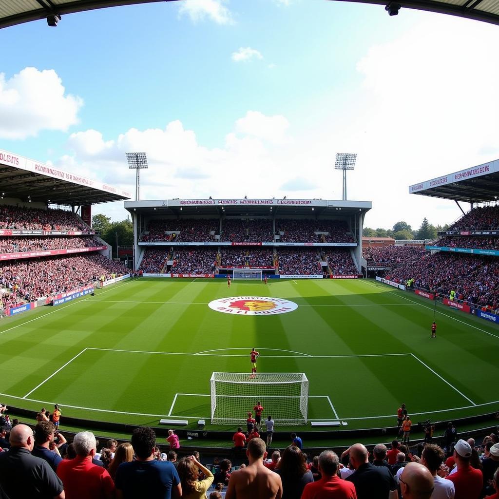 Sức chứa và tiện ích Richmond Park Football Ground: Toàn cảnh sân vận động với khán đài đông đảo người hâm mộ và các tiện ích hiện đại.